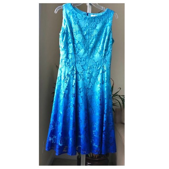 New York & Company Dress 6 Sleeveless Lace Overlay Blue/Dark Blue - Picture 2 of 7